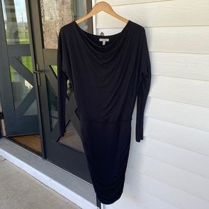 Athleta 89% modal black dress, xs, rouched on left side, excellent shape.